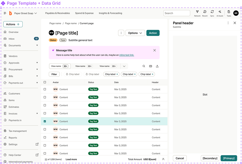 Trinity Template Library data grid template preview